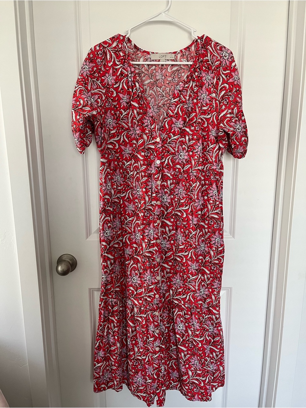 LOFT Red Floral Maxi Dress
